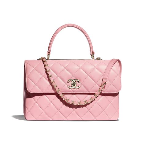 Lambskin And Gold Tone Metal Pink Flap Bag With Top Handle Chanel