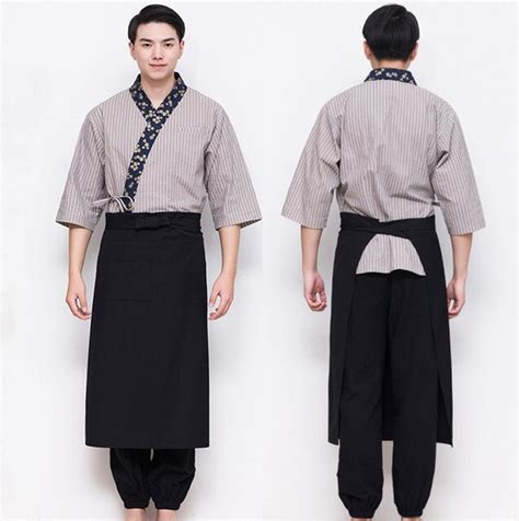 2019 Summer Japanese Restaurant Kimono Chef Uniform Short Sleeve Grey Unisex Cook Clothes