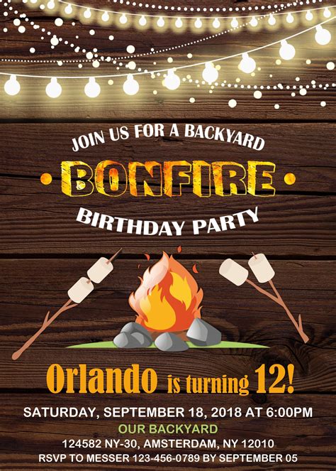 Bonfire Invitation Campsite Bonfire Bonfire Birthday Etsy Bonfire