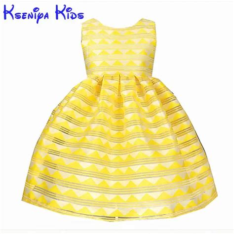 Kseniya Kids 2017 Summer Yellow Girl Dress Striped Princess Dresses For
