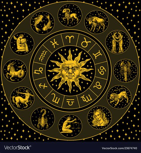 Zodiac Wheel Astrology Horoscope With Circle Sun Vector Image