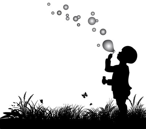 Vector Silhouette Of Small Boy Blowing Bubbles Kids Silhouette