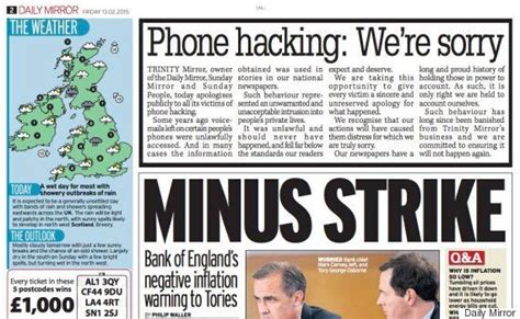 Daily Mirror Prints Apology For Phone Hacking It Never Should Have Happened Huffpost Uk