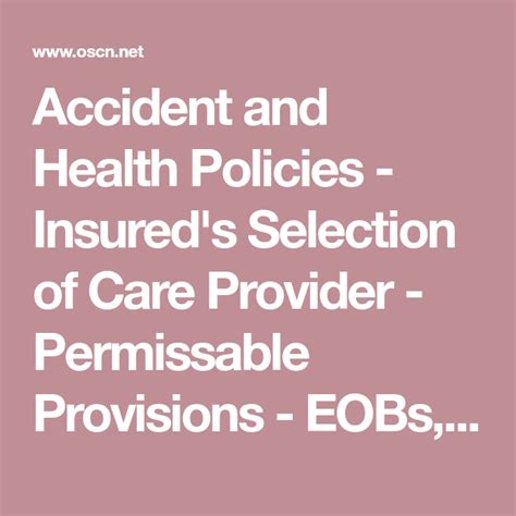 Check spelling or type a new query. Accident and Health Policies - Insured's Selection of Care Provider - Permissable Provisions ...