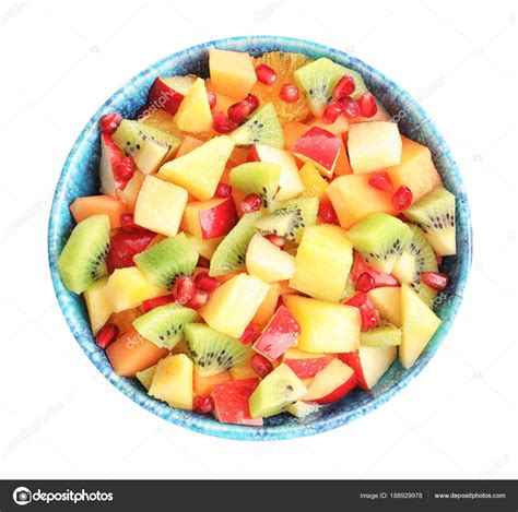 Bowl With Fresh Cut Fruits On White Background — Stock Photo