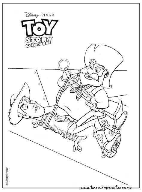 Coloriages du film pixar walt disney Toy Story Papi Pépite ligote Woody