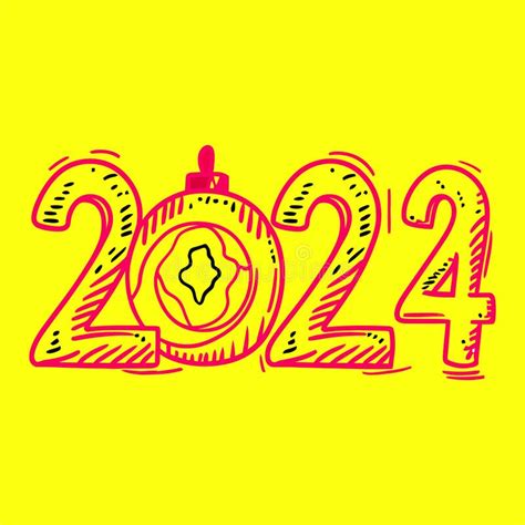 Happy New Year 2024 Hand Drawn Doodle Style Vector Illustration