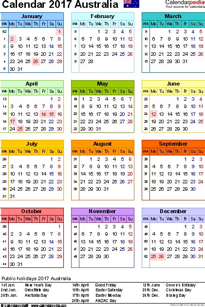 Australia Calendar 2017 Free Printable Word Templates