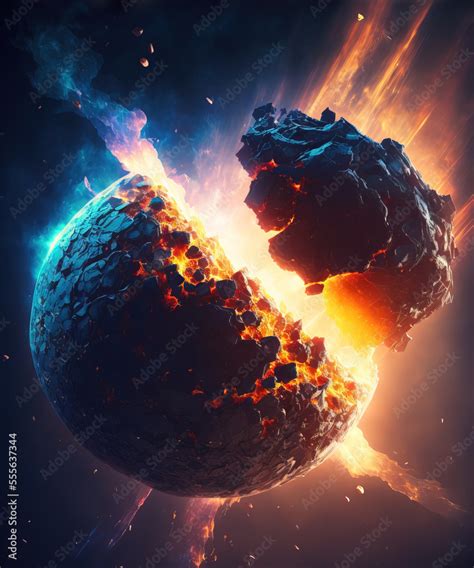 ภาพประกอบสตอก Planet explosion Earth destruction Meteor disaster Planet earth exploding and