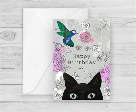 Peeking Black Cat Happy Birthday Card Kitty Cats Joy Cat Birthday Card Cat Birthday Cards