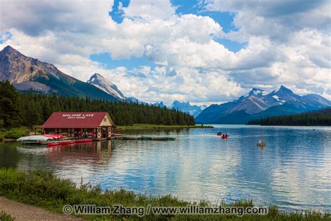 Maligne Lake And High Mountains In Jasper National Park Alberta