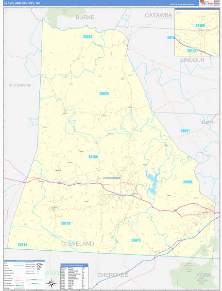 Cleveland County Nc Zip Code Wall Map Basic Style By Marketmaps Mapsales