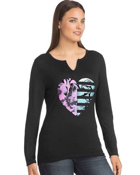Hanes 9362 Womens Long Sleeve Split Neck Graphic T Shirt
