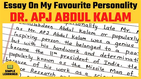 My Favourite Personality Essay In English Dr Apj Abdul Kalam 350