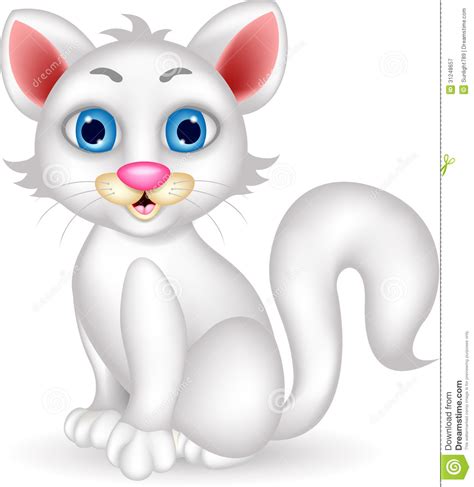 Cute Fluffy White Cat Cartoon Stock Illustration