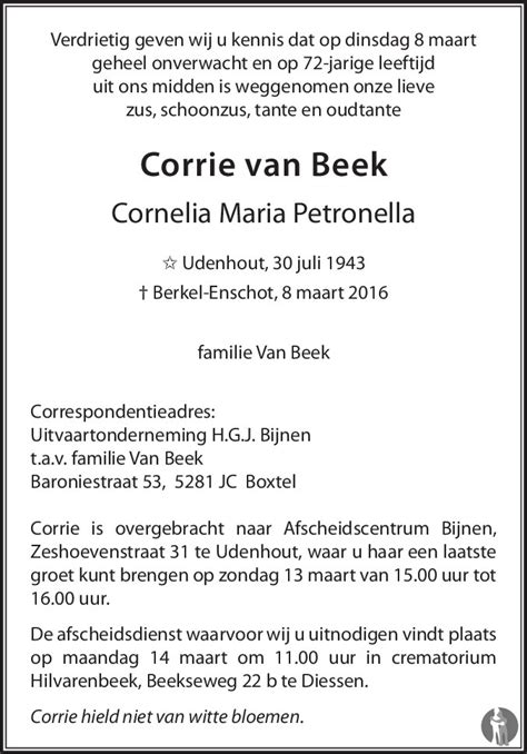 Cornelia Maria Petronella Corrie Van Beek 08 03 2016