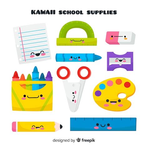 Hand Drawn Kawaii School Supplies Collection Free Vector