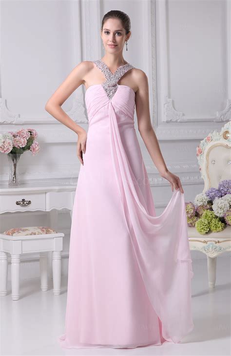 Baby Pink Cute Sheath V Neck Sleeveless Sequin Evening Dresses