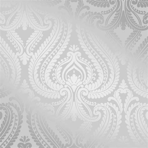 An Elegant Silver And White Wallpaper With Intricate Designs On Its