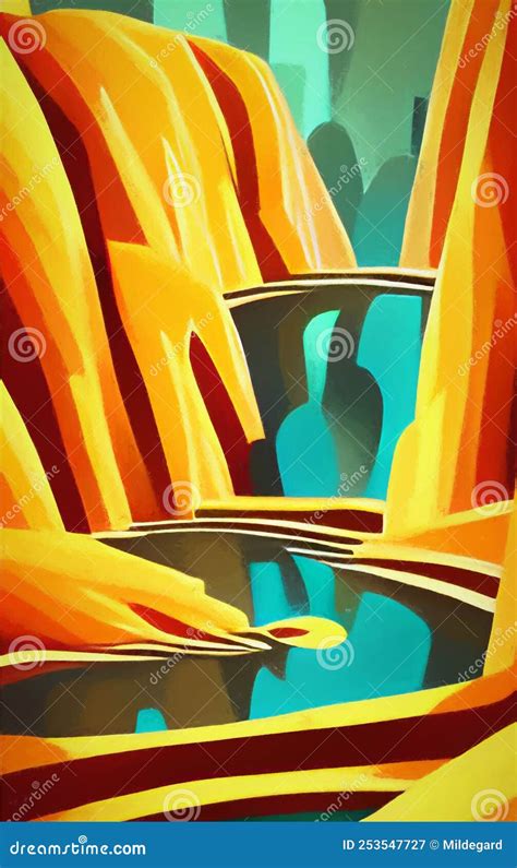 Simple Landscape With River Abstract Digital Art Stock Illustration
