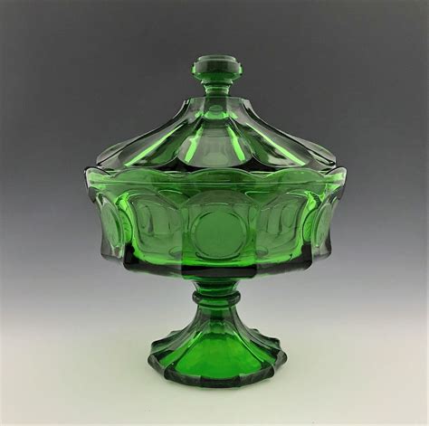 Stunning Fostoria Coin Glass Emerald Green Lidded Compote Hard To Find