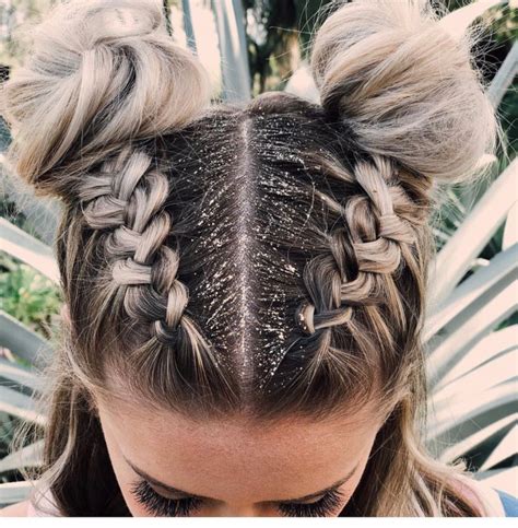 40 Summer Festival Hairstyle Ideas Dutch Braid Space Buns Half Up