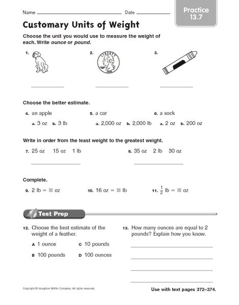 Customary Units Of Weight Practice 137 Worksheet For 2nd 3rd Grade