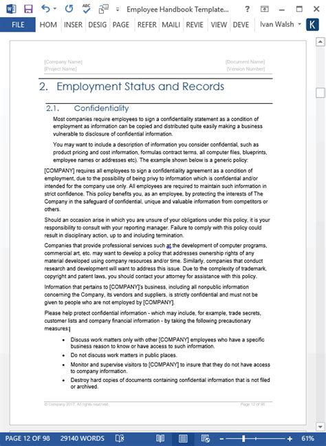 Employee Handbook Template Download 100 Pg Ms Word Templates And Excel