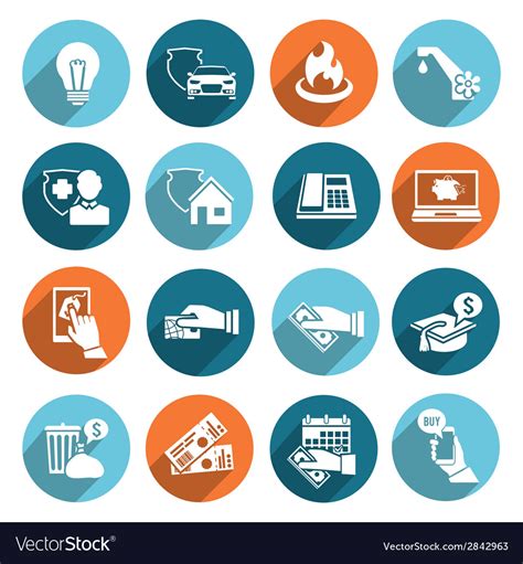 Pay Bill Icons Flat Set Royalty Free Vector Image