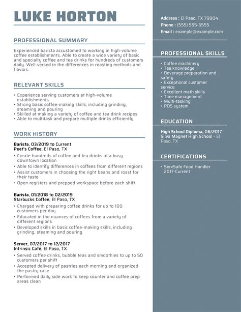 Need help writing your resume? 2020 Barista Resume Example + Guide | MyPerfectResume