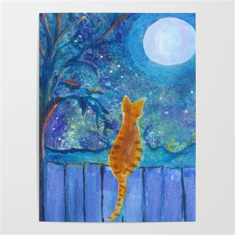 Cat In The Moonlight Poster By Paintings By Gretzky Cats Society6