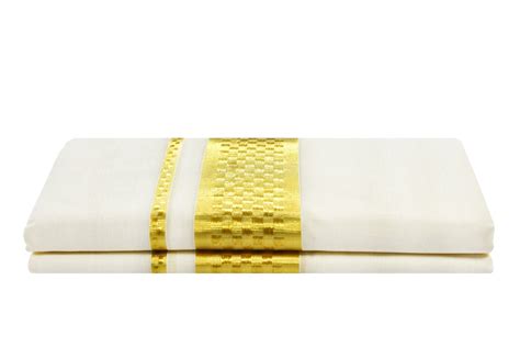 Kerala Handloom Dhoti With Gold Stripe And Self Design 200 X 130cm