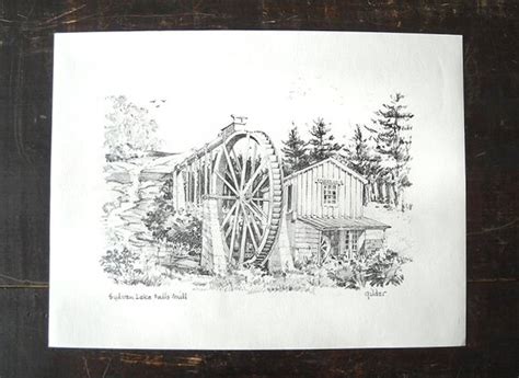 Vintage Grist Mill Sketch Art Print Sylvan Lake Falls Mill