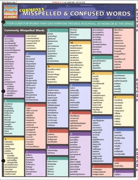 Commonly Misspelled Words Quickstudy Academic Bar Charts 9781572227880