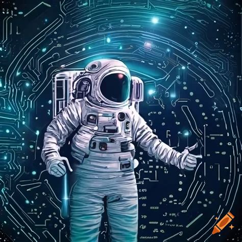 Retro Space Artwork With Astronaut Pointing At Starry Sky