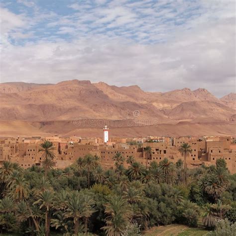 View Of The Tafilalet Oasis And The Town Of Erfoud In Morocco Stock