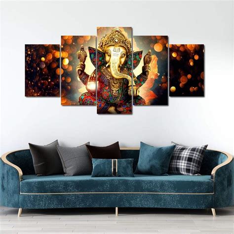 New Design 5p Canvas The Hindu God Ganesh 5 Panel Wall Art Canvas 2021