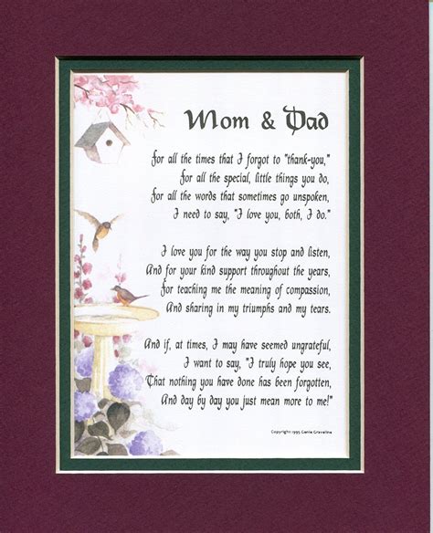 “mom And Dad” 135 Touching 8×10 Poem Double Matted In Burgundygreen