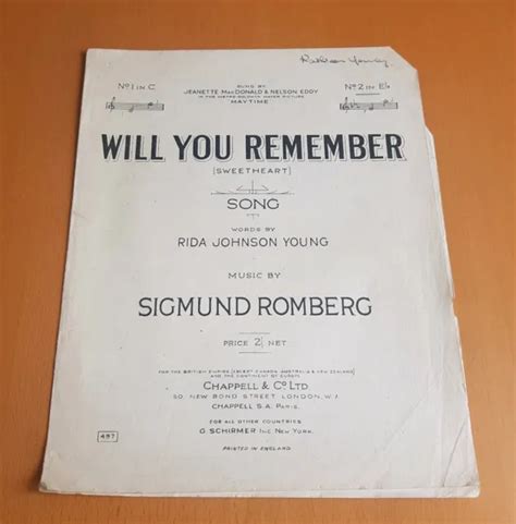 Will You Remember Sheet Music Sigmund Romberg 381 Picclick