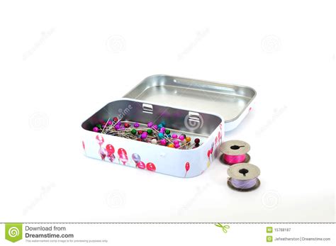 Pins In Tin With Bobbins Stock Image Image Of Reels 15768187