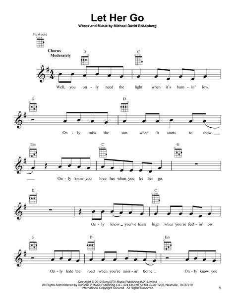 Let Her Go Sheet Music By Passenger Ukulele 153657