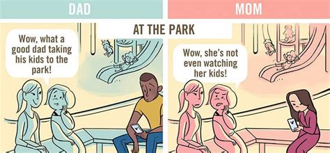 These 5 Comics Perfectly Depict How Moms And Dads Are Viewed Differently In Public