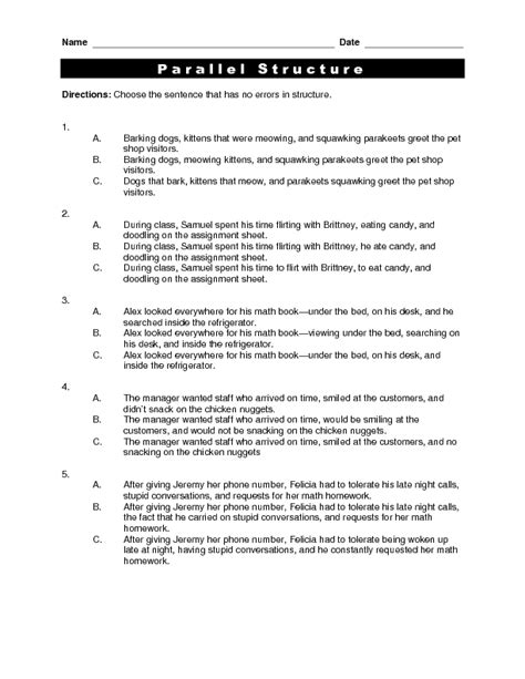 Parallel Structure Worksheet With Answers Promotiontablecovers