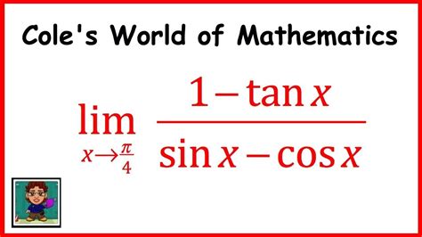 limit of 1 tan x sin x cos x calculus 1 trig limits youtube