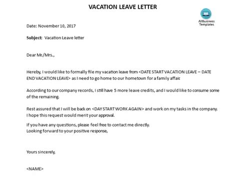 examples   vacation leave letter quora