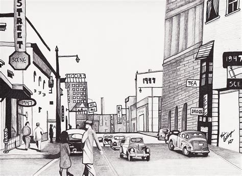 1947 Street Scene Drawing By Kevin Dellinger