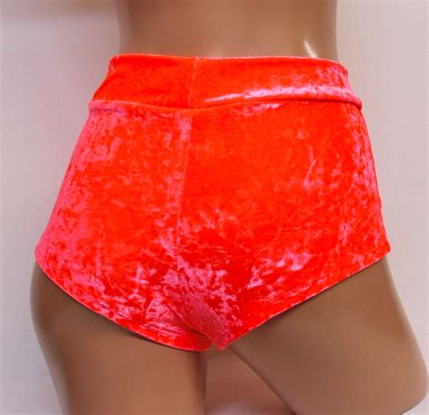 Sugarpuss Highwaist Cheeky Shorts Neon Coral Crushed Velvet Etsy