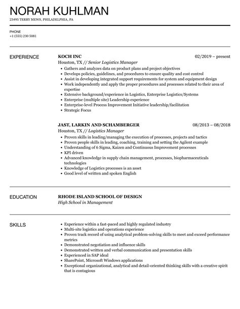 Logistics Manager Resume Sample Worldbigsolution