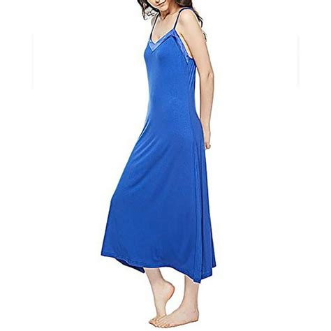 Fysho Fysho Womens V Neck Sleeveless Nightgown Thin Shoulder Strap