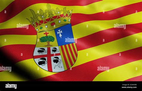 3d Illustration Of A Waving Province Flag Of Aragon Spain Country